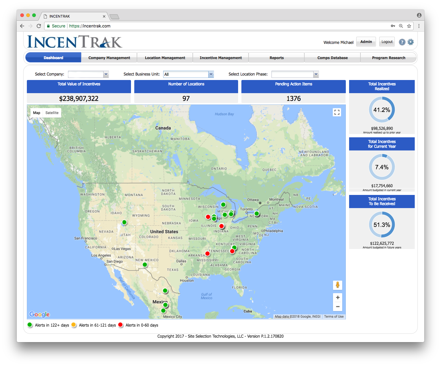 Incentrak dashboard