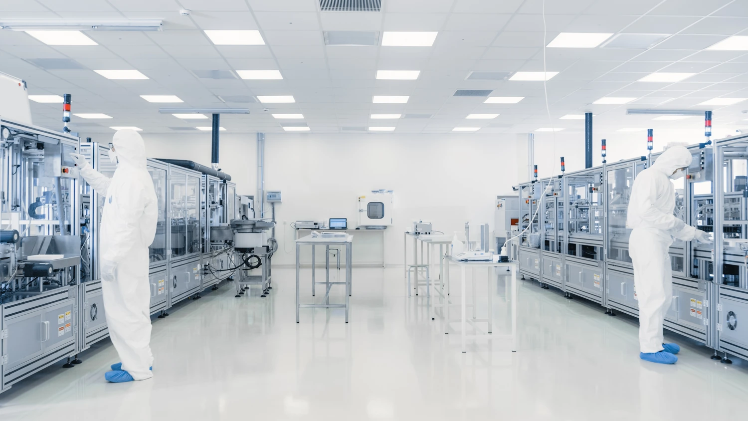 Life sciences technicians working with pharmaceutical products