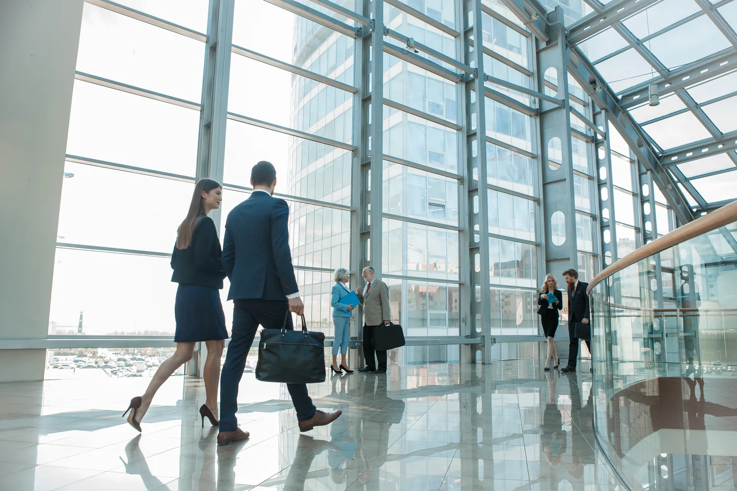 Business employees traveling in airport