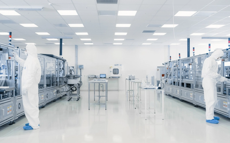 Life sciences technicians working with pharmaceutical products