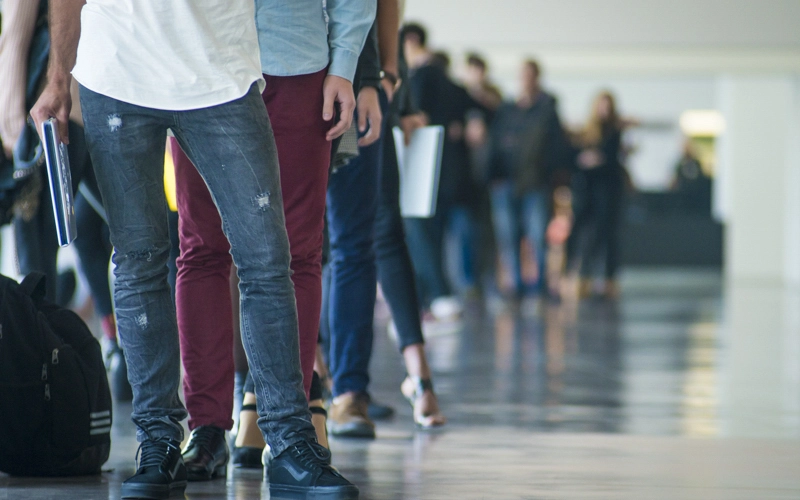 Workforce employees standing in line for jobs