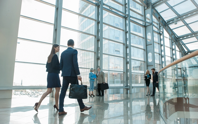 Business employees looking for optimal location